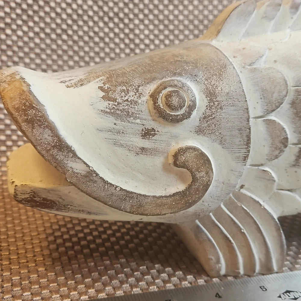 Antiqued White Fish Sculpture Large Decor Piece